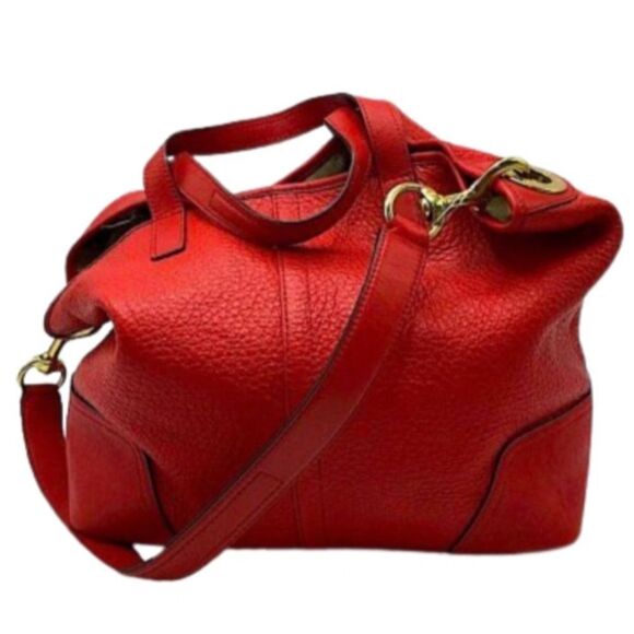 COACH Luxe Hadley Tumbled Red Leather Oversized Carry-On Shoulder Bag Satchel - Picture 2 of 15